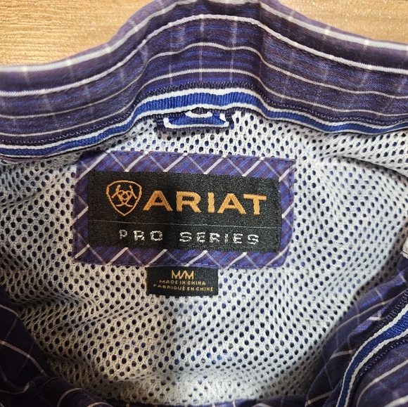 Ariat Pro Series Shirt Men’s Medium Blue Plaid Long Sleeve Button Down - Picture 4 of 11